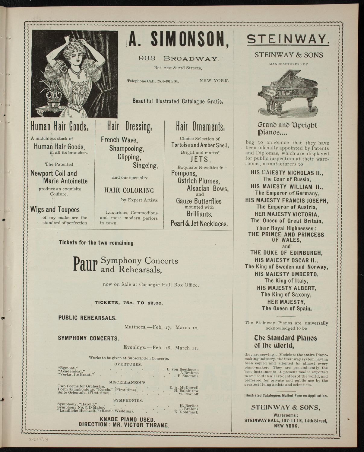 Townsend H. Fellows and Others, February 2, 1899, program page 5