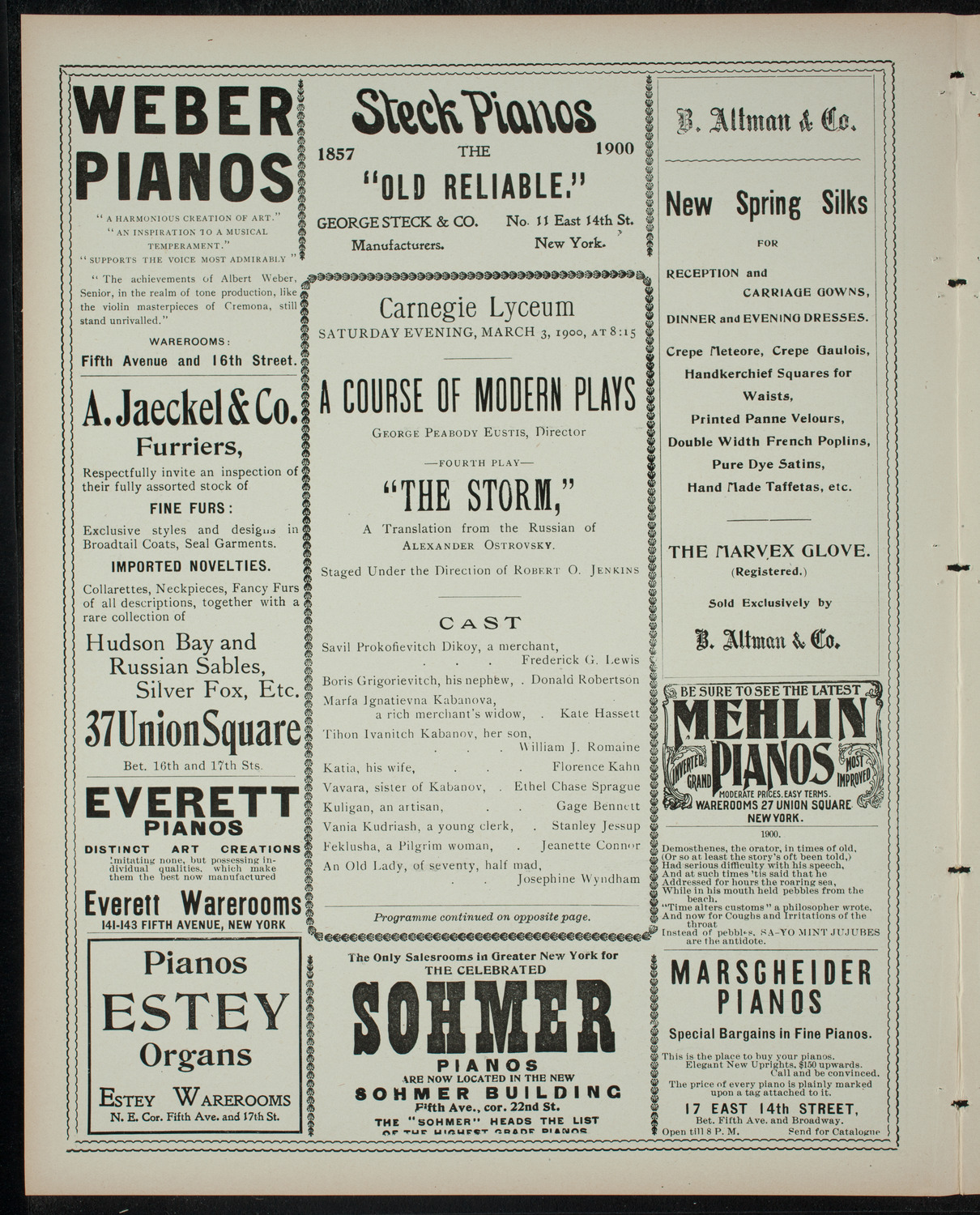 George Peabody Eustis: A Course of Modern Plays, March 3, 1900, program page 2