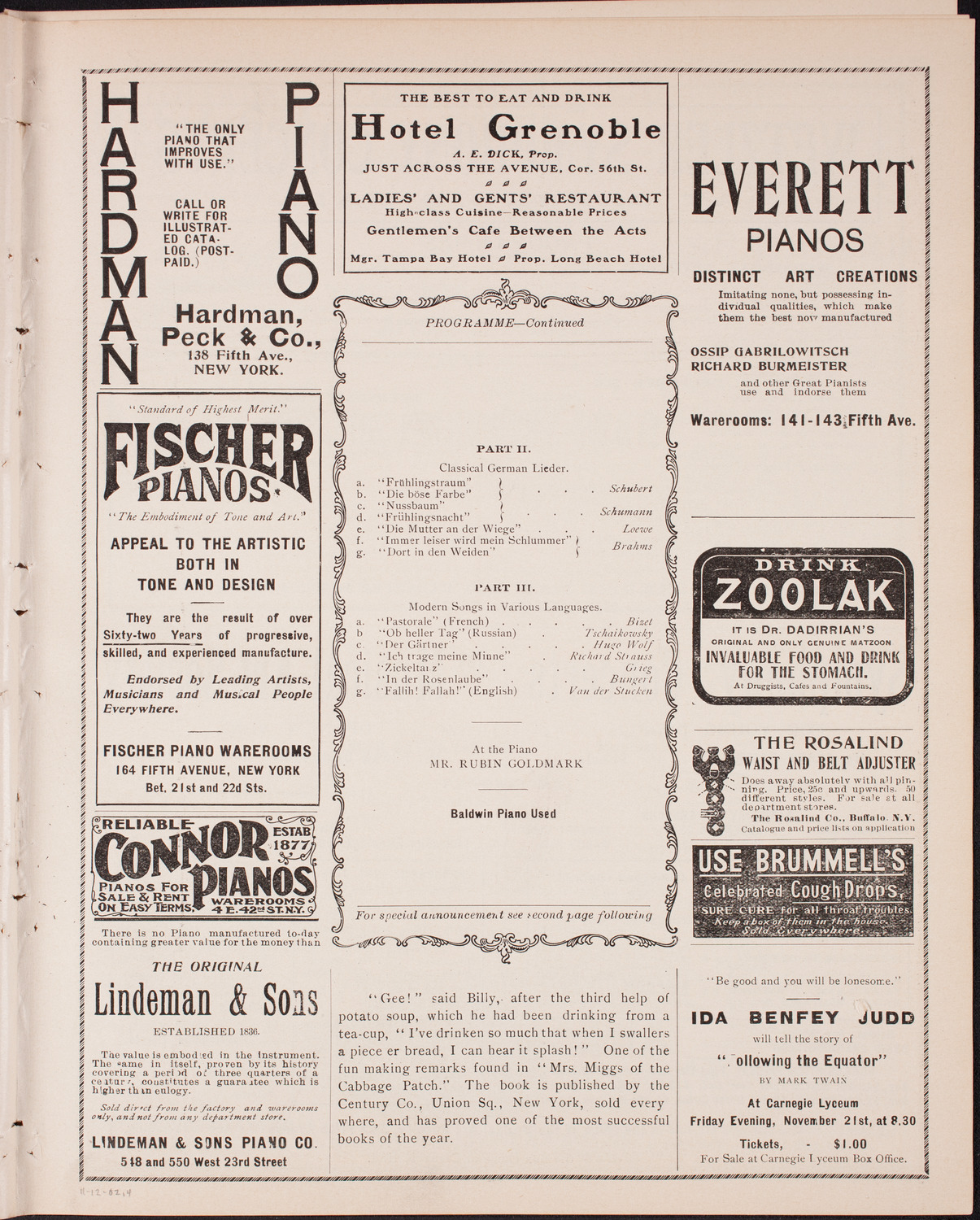 Marcella Sembrich, Soprano, November 12, 1902, program page 5