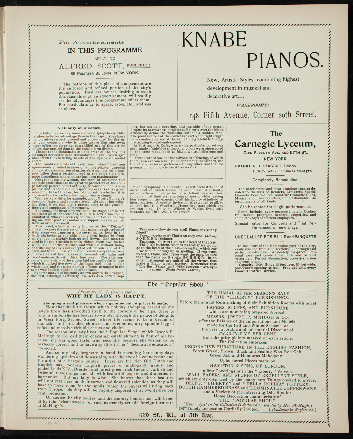 Rutgers College Glee and Mandolin Club, January 14, 1897, program page 3