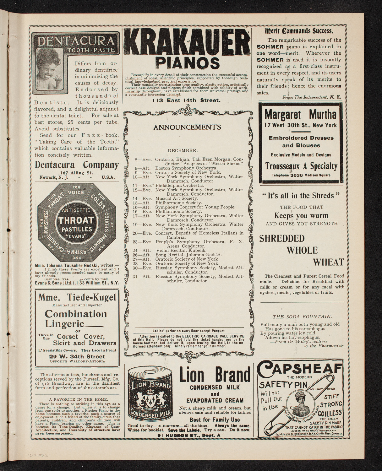 Boston Symphony Orchestra, December 7, 1905, program page 3