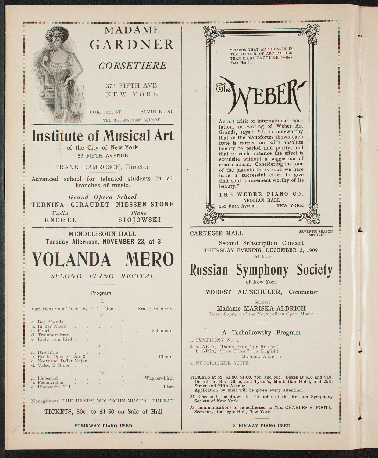 New York Philharmonic, November 19, 1909, program page 6