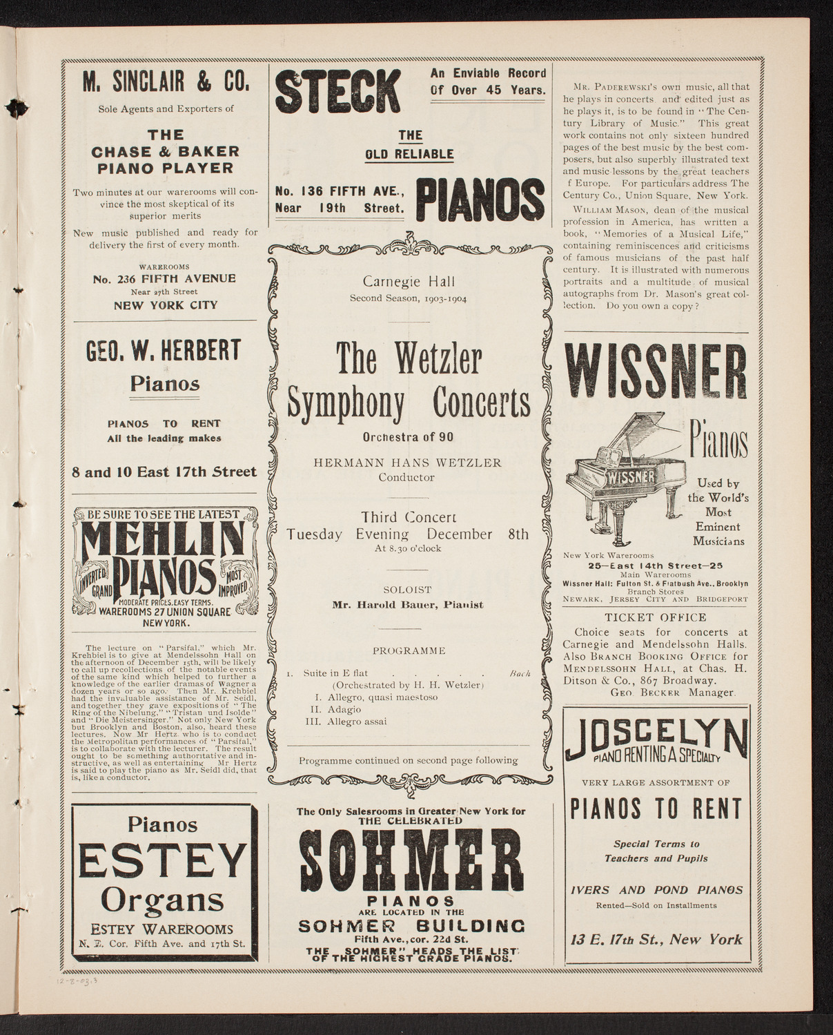 Wetzler Symphony Orchestra, December 8, 1903, program page 5