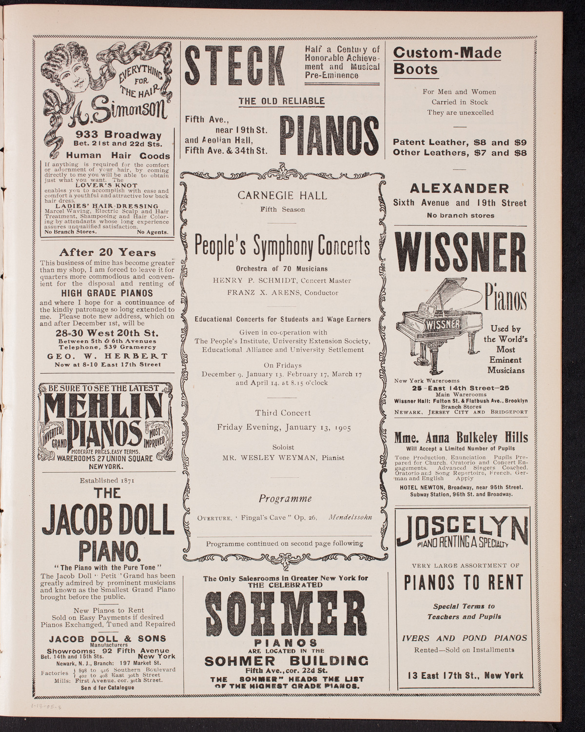 People's Symphony Concert, January 13, 1905, program page 5