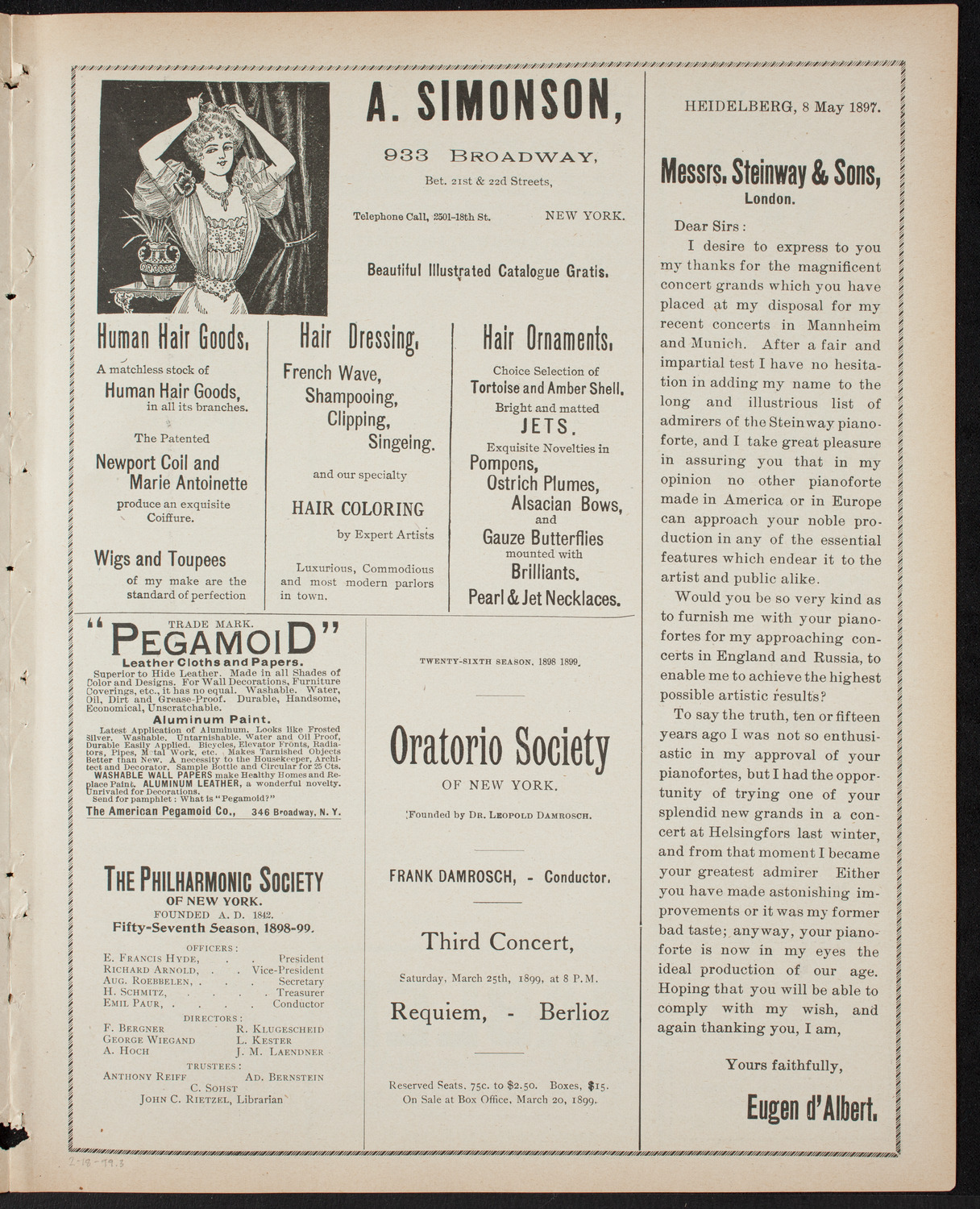 Paur Symphony Orchestra, February 18, 1899, program page 5