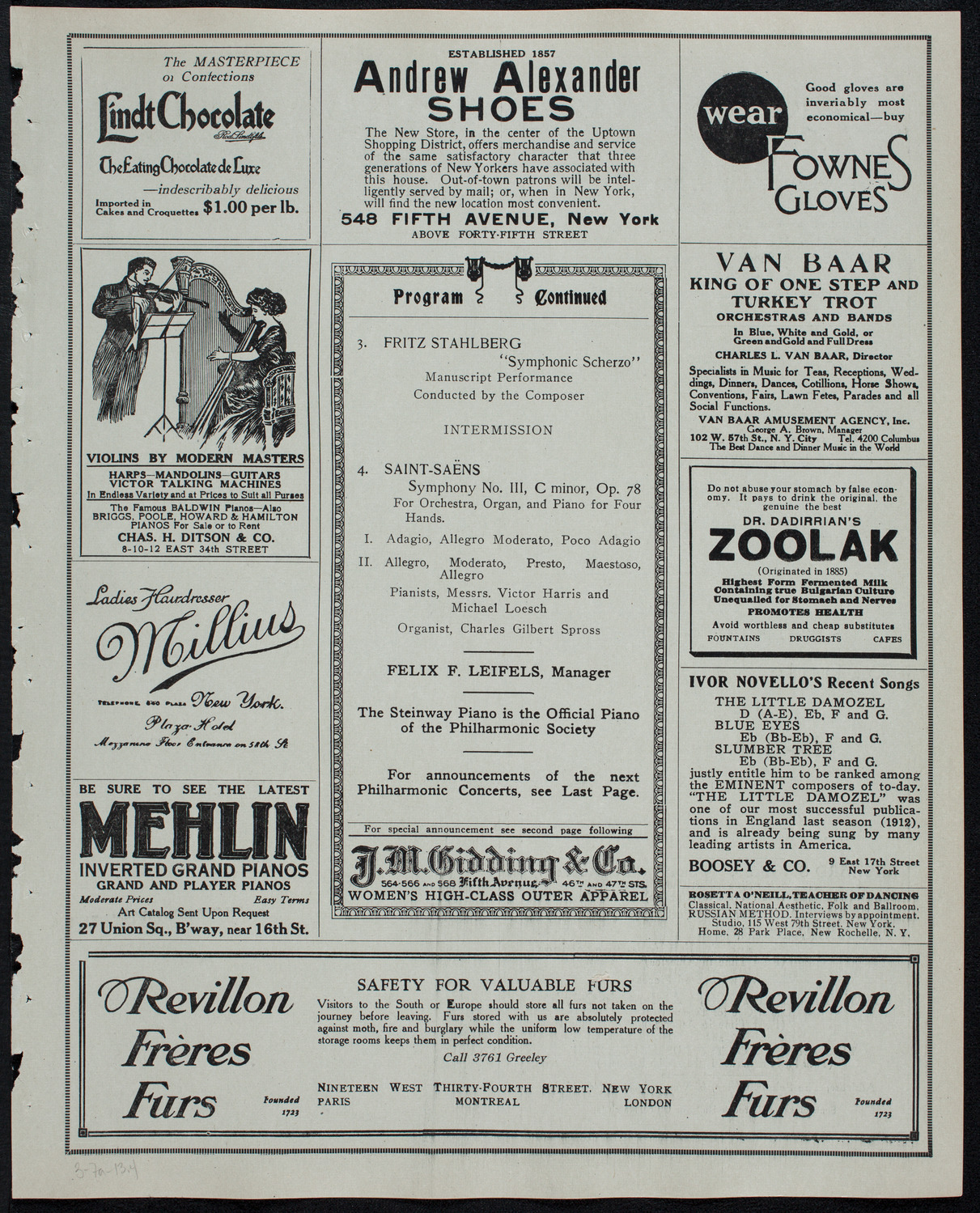 New York Philharmonic, March 7, 1913, program page 7