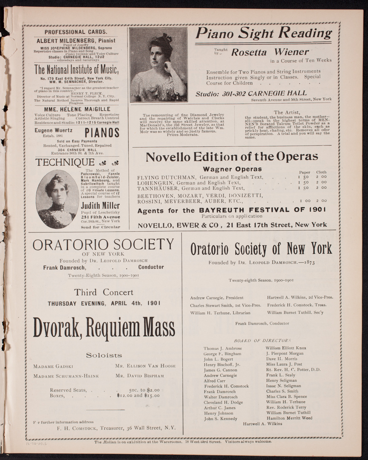 Oratorio Society of New York, December 26, 1900, program page 3