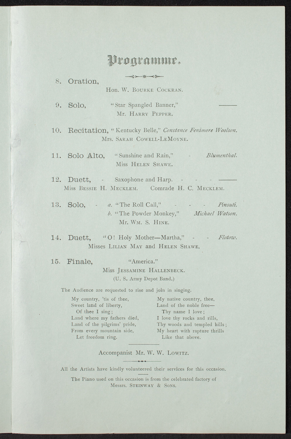 Grand Army of the Republic Memorial Day Exercises, May 30, 1892, program page 3