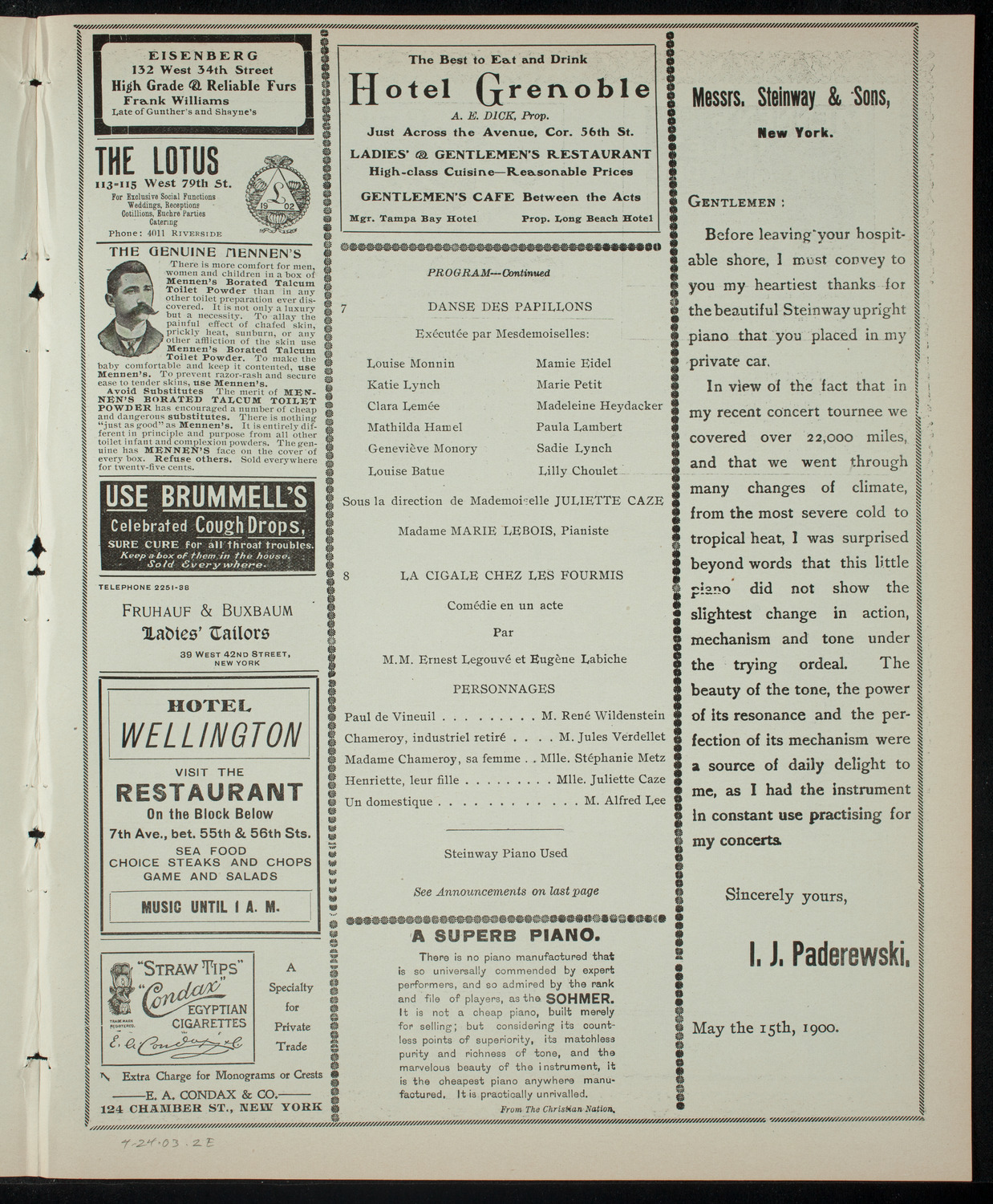 Soirée de l'Alliance Française, April 24, 1903, program page 3