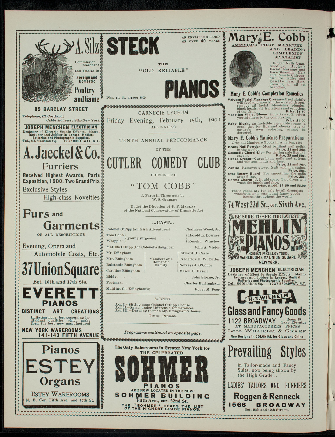 Cutler Comedy Club, February 15, 1901, program page 2