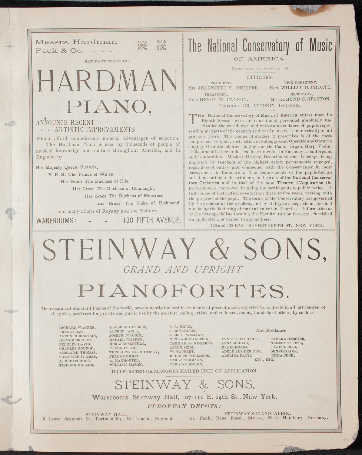 Grand Concert featuring Dr. Antonín Dvorák, October 21, 1892, program page 5
