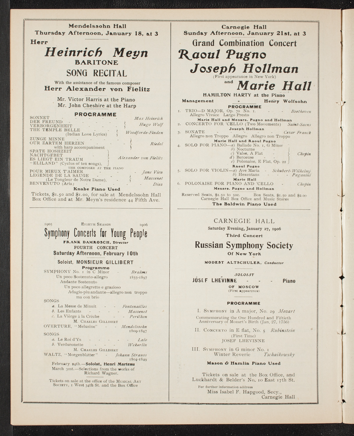 New York Symphony Orchestra, January 14, 1906, program page 10