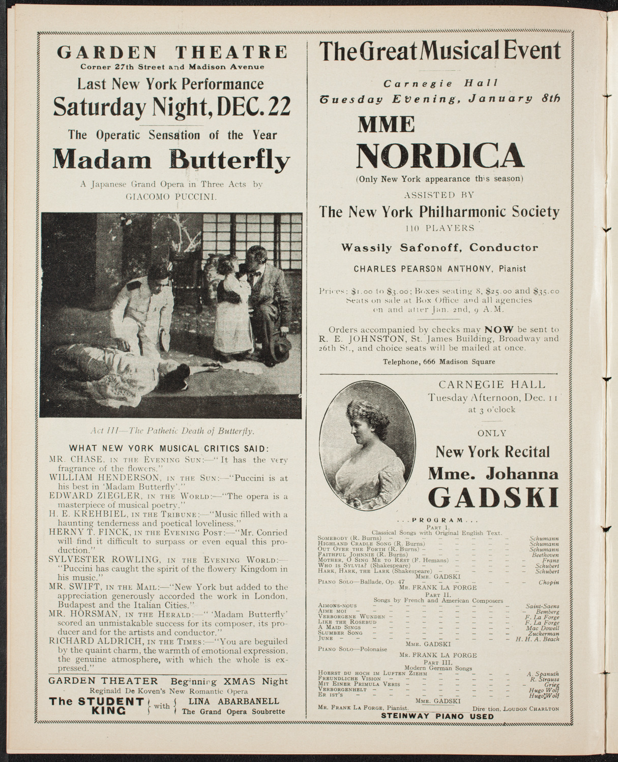 Ernestine Schumann-Heink, Mezzo-Soprano, December 9, 1906, program page 10