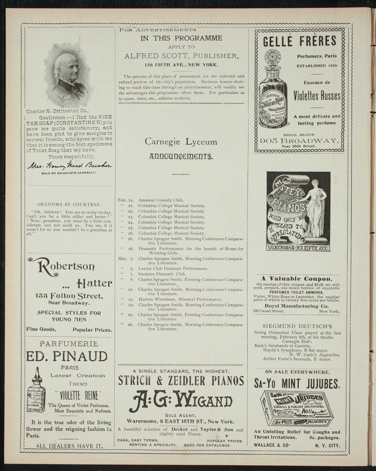 Comparative Literature Society Saturday Morning Conference, February 19, 1898, program page 2