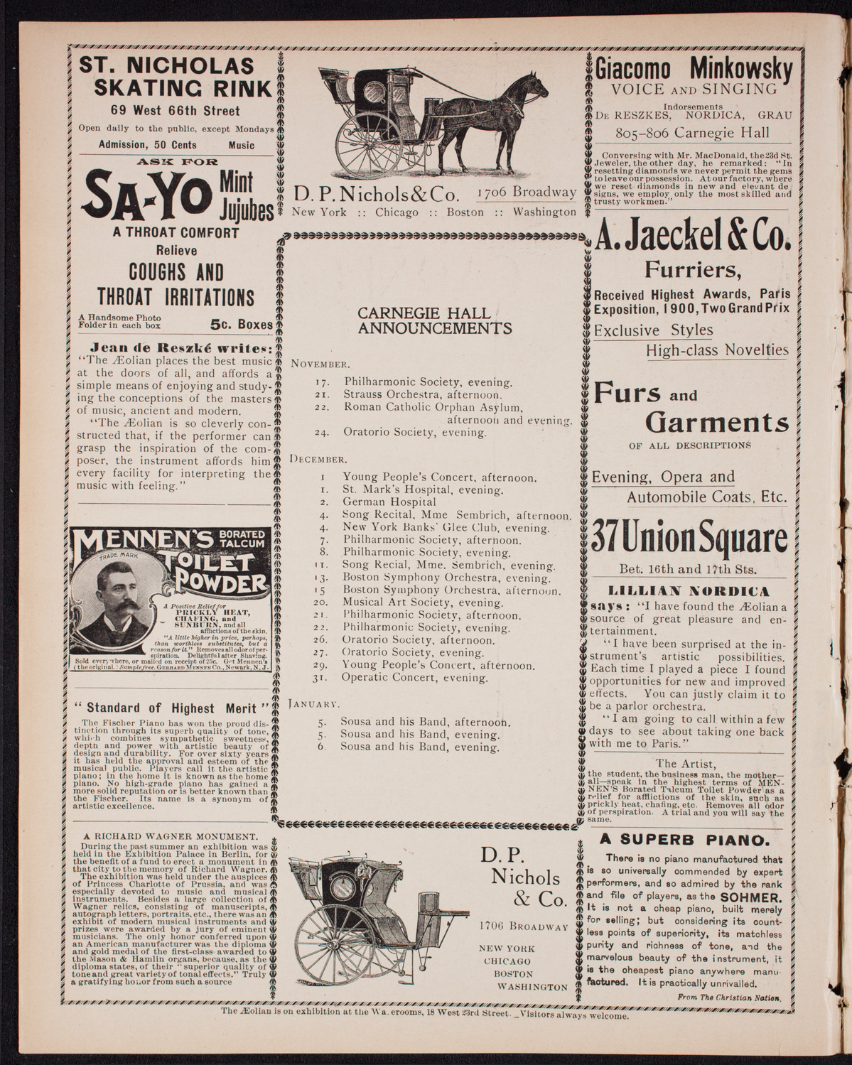 New York Philharmonic, November 16, 1900, program page 2