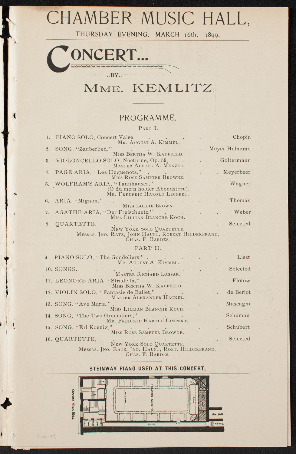 Students of Mme. Kemlitz, March 16, 1899, program page 1