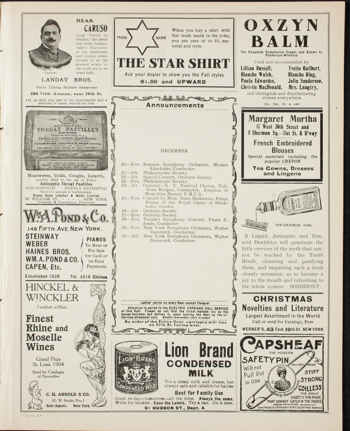 Royal Welsh Male Choir, December 16, 1906, program page 3