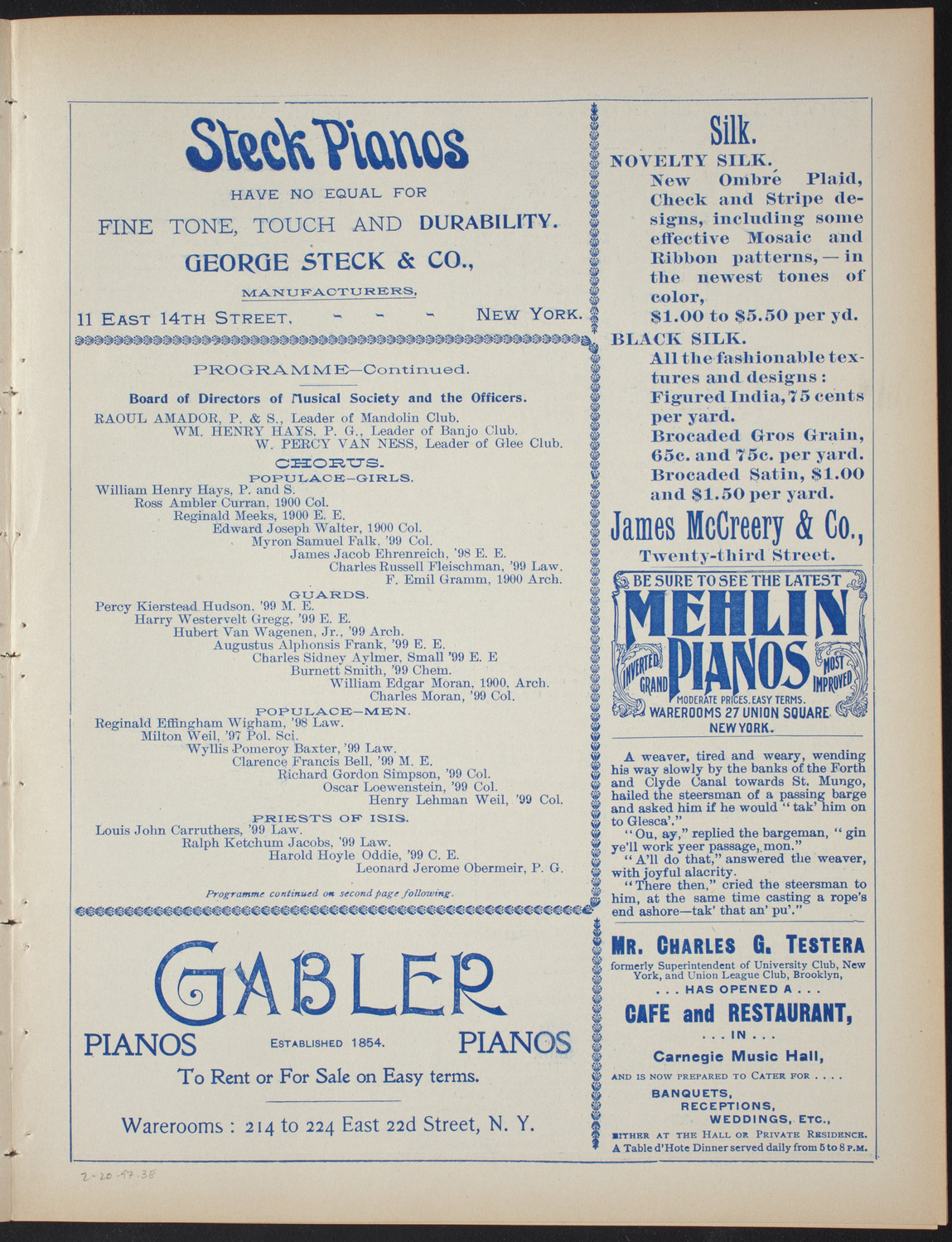 Columbia College Musical Society, February 20, 1897, program page 5