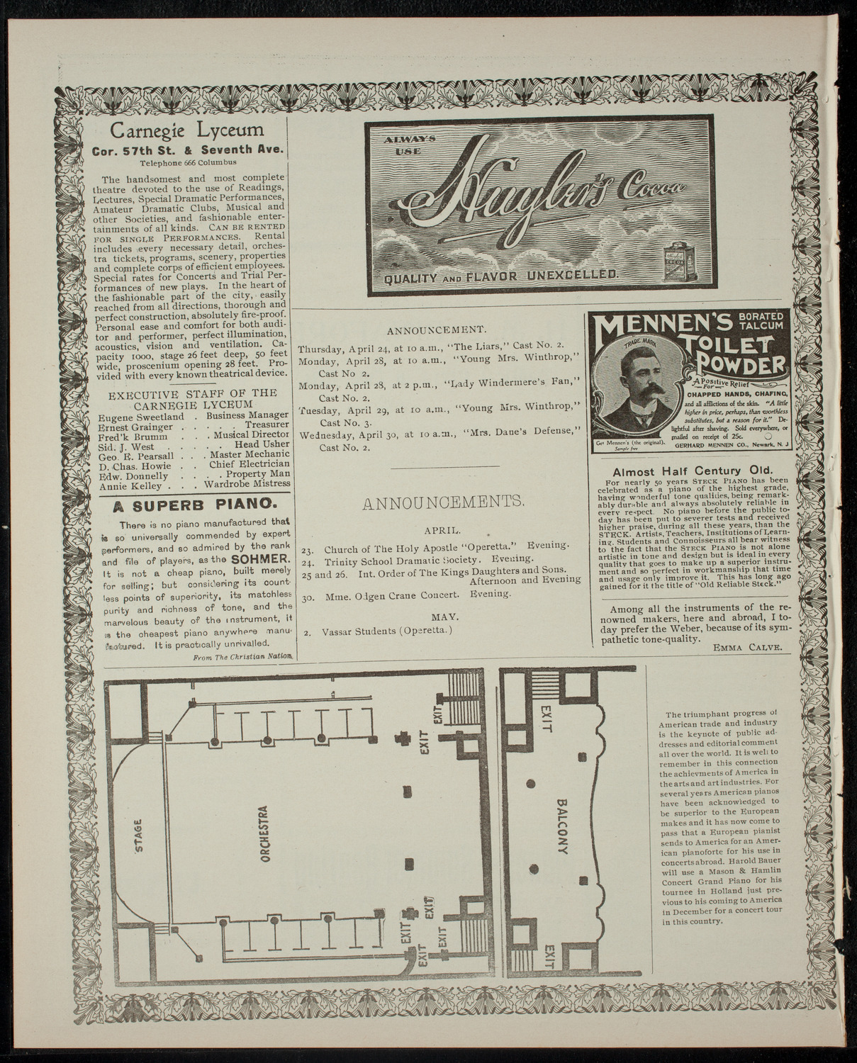 Benefit Performance for The Church of the Holy Apostle, April 23, 1902, program page 4