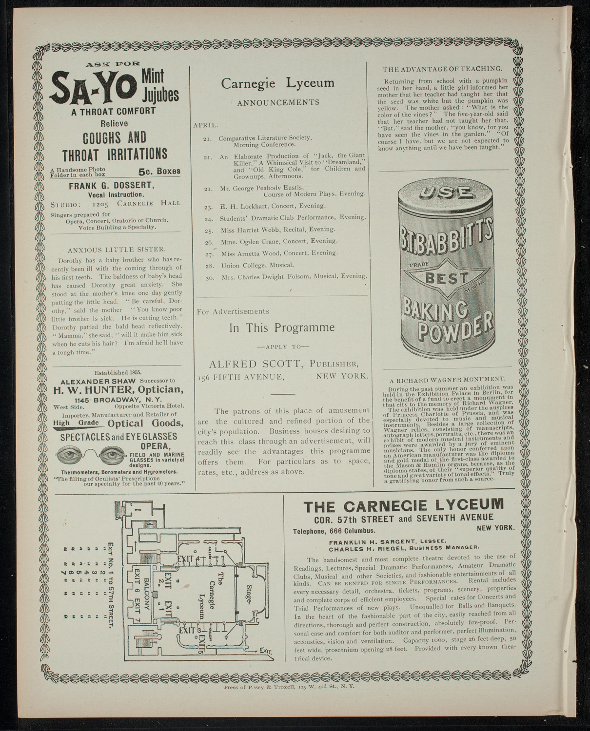 George Peabody Eustis: A Course of Modern Plays, April 20, 1900, program page 4