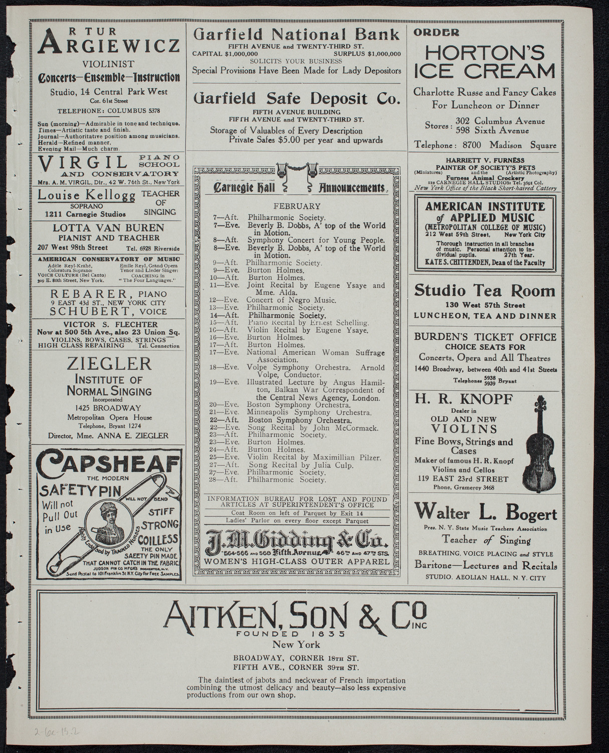 New York Philharmonic, February 6, 1913, program page 3