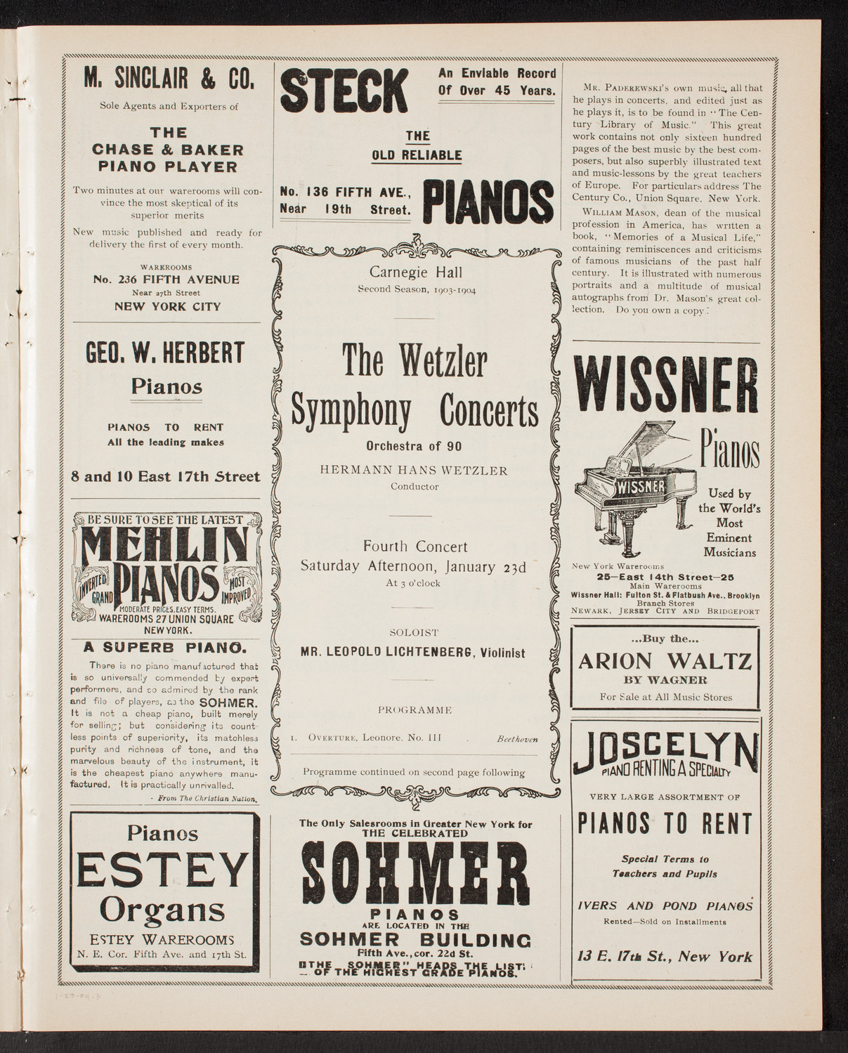 Wetzler Symphony Orchestra, January 23, 1904, program page 5