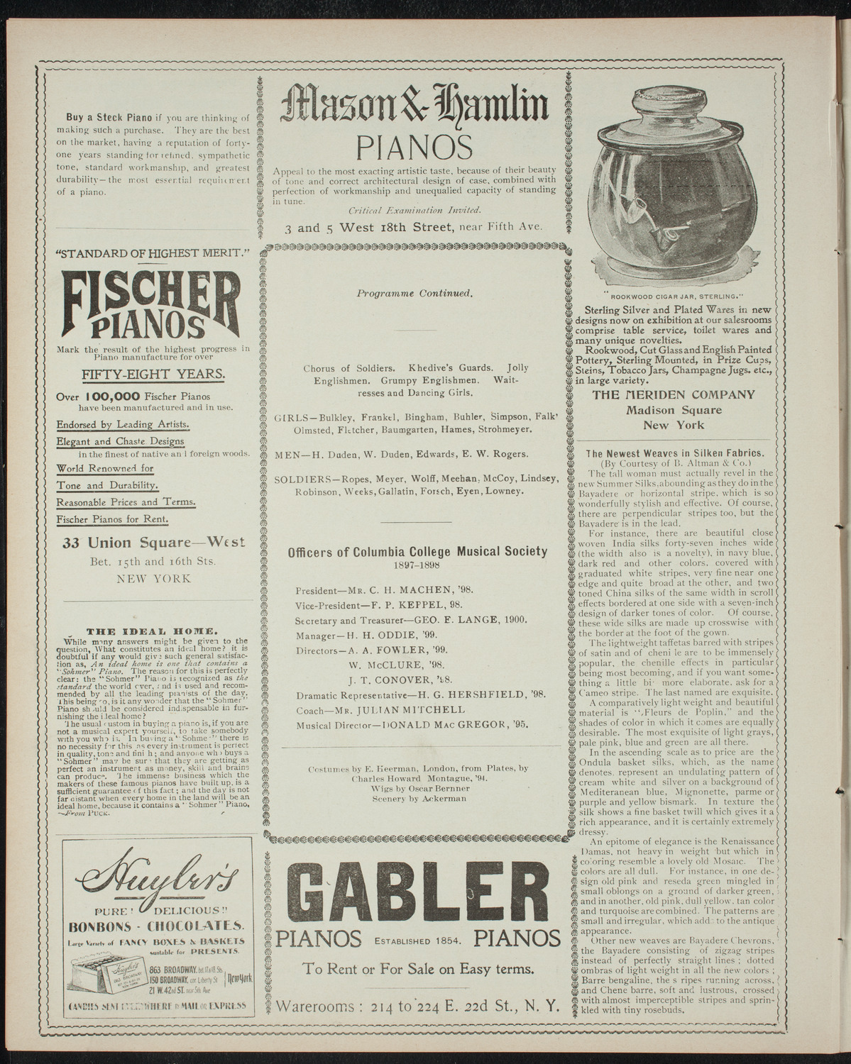 Columbia College Musical Society, February 26, 1898, program page 6