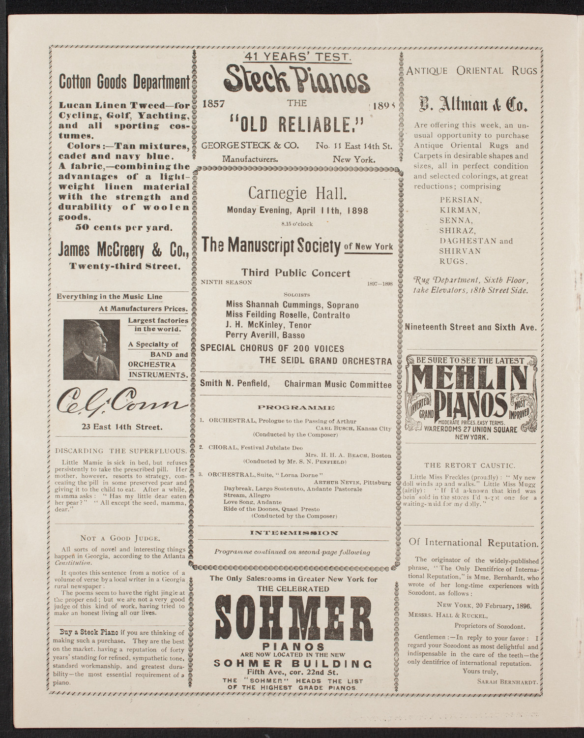 Manuscript Society of New York, April 11, 1898, program page 4