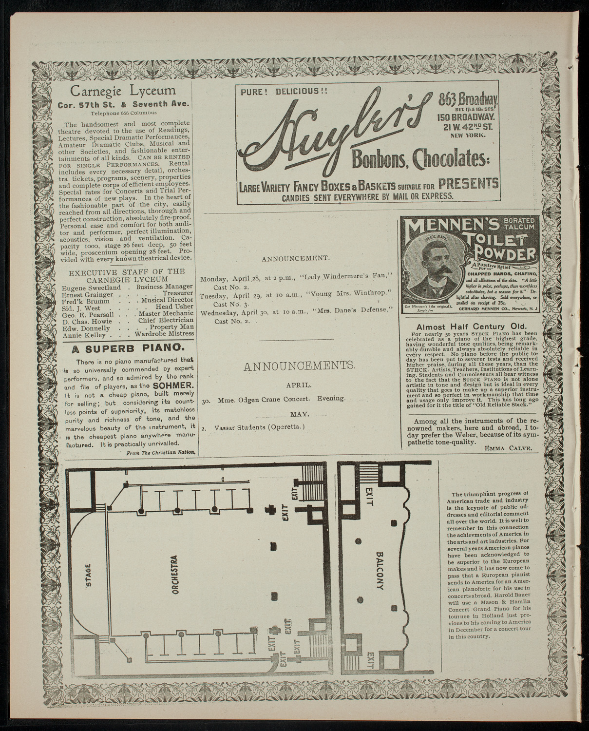 American Academy of the Dramatic Arts Private Dress Rehearsal, April 28, 1902, program page 4