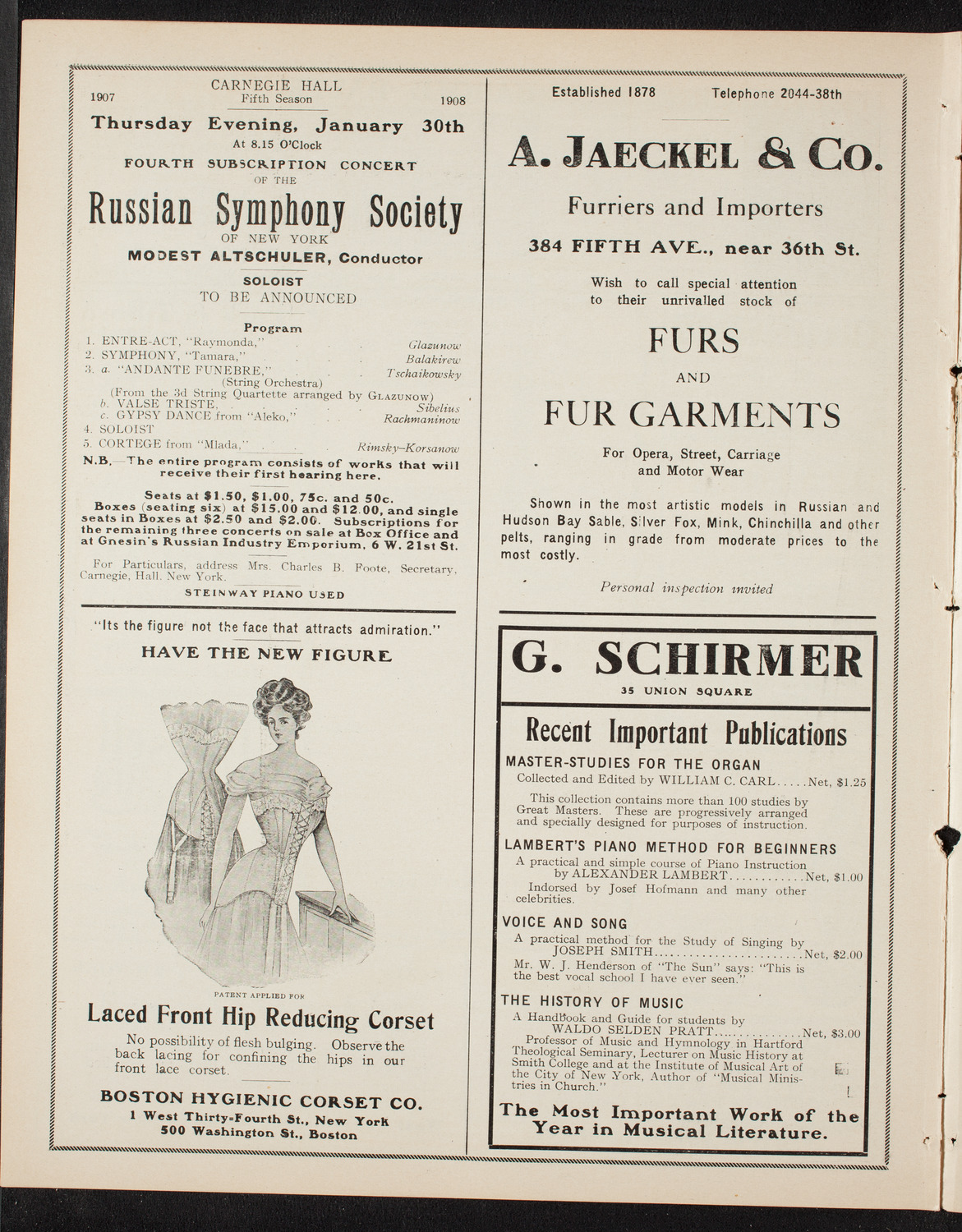 Russian Symphony Society of New York, January 16, 1908, program page 8