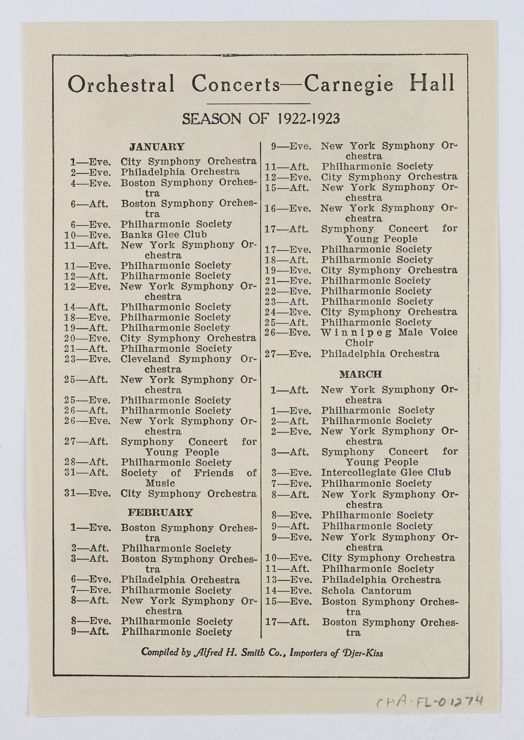 Djer-Kiss Cosmetics Orchestral Concert Schedules, 1923