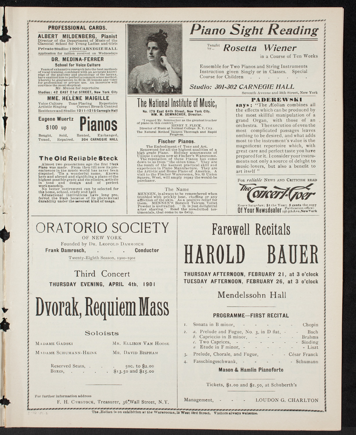 New York Philharmonic, February 16, 1901, program page 3