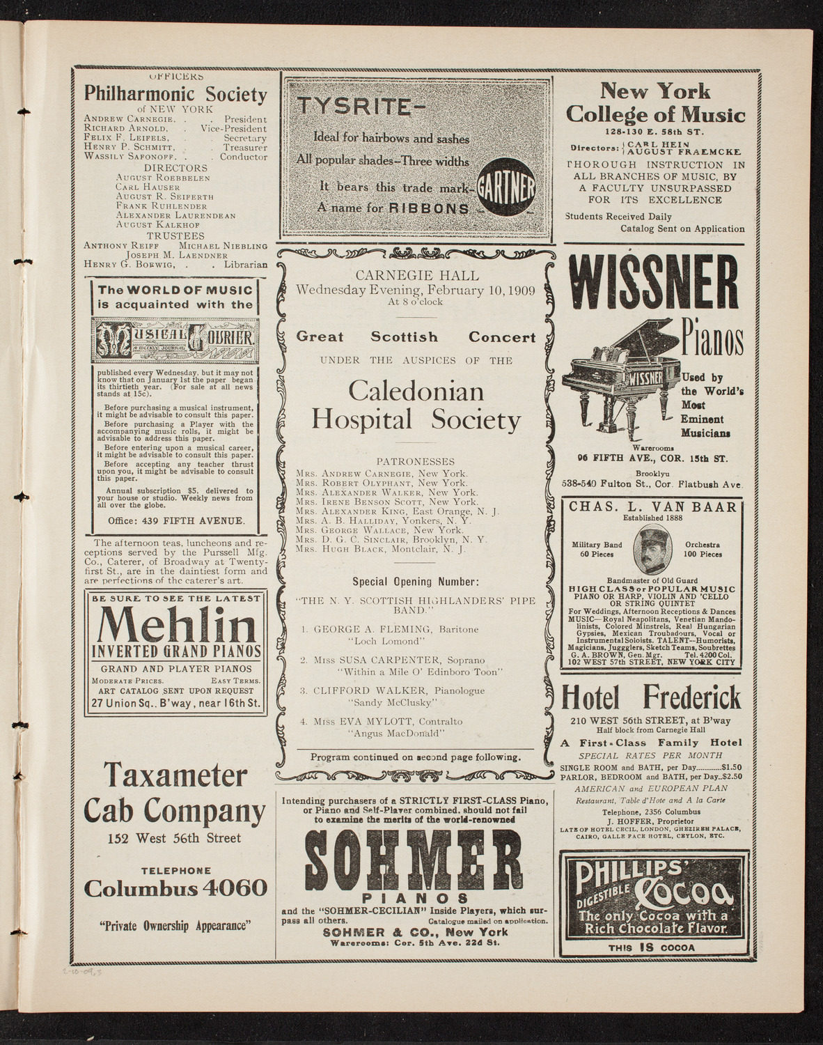 Benefit: Caledonian Hospital Society, February 10, 1909, program page 5