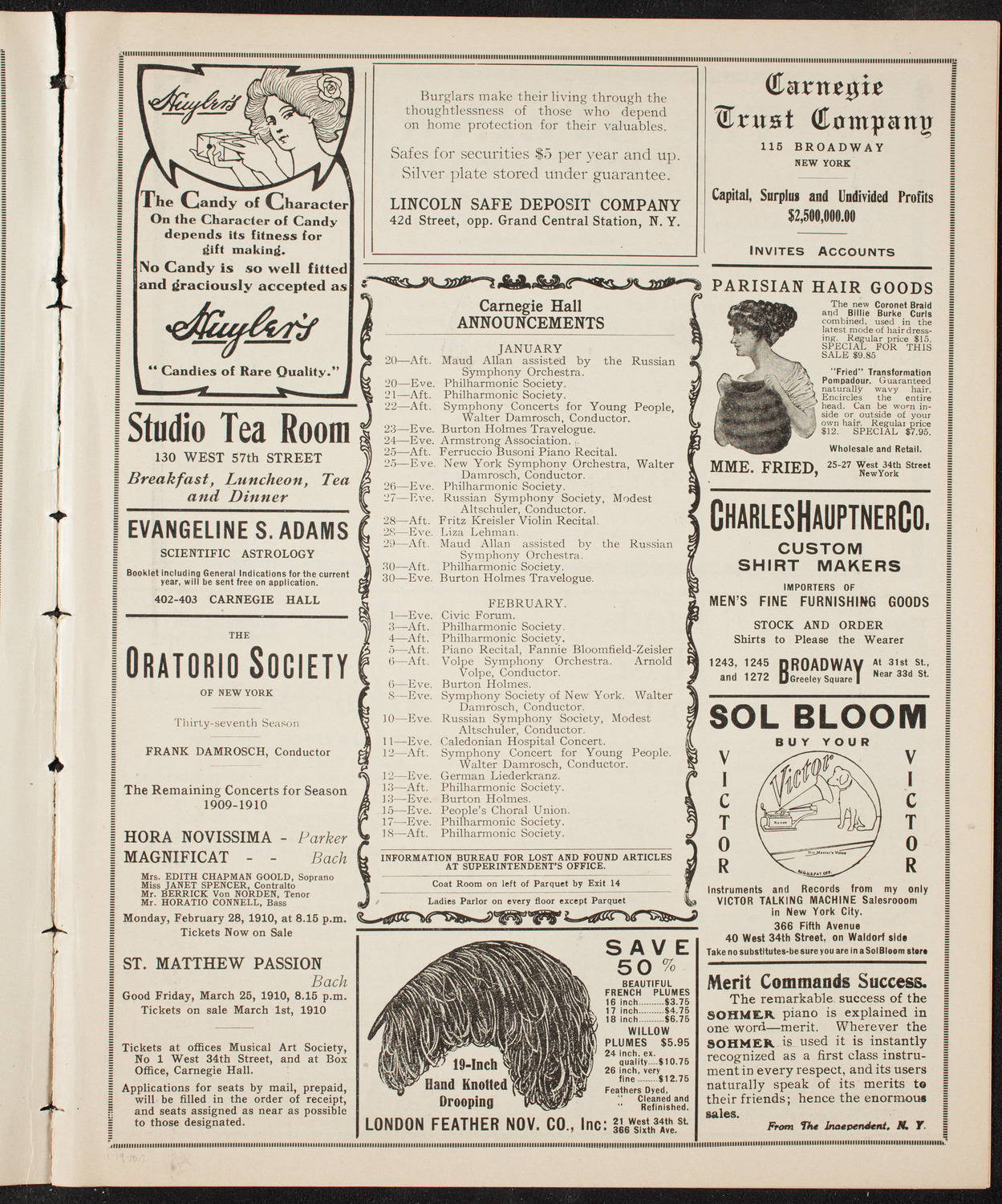Mischa Elman, Violin, January 19, 1910, program page 3