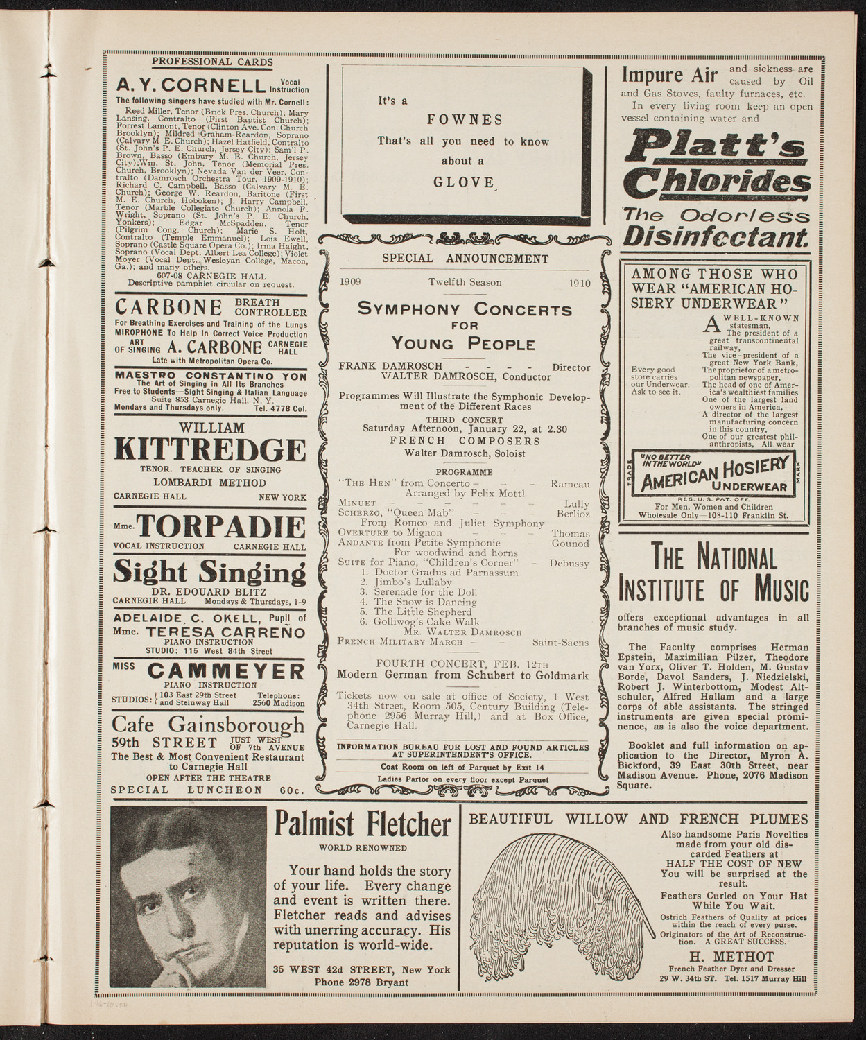 New York Philharmonic, January 16, 1910, program page 9