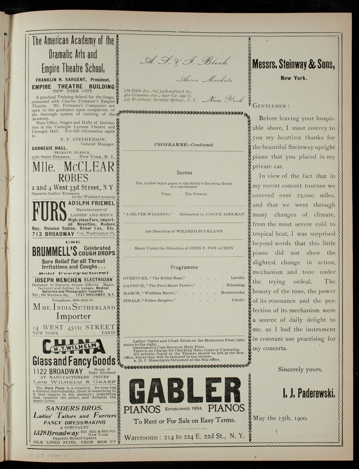 Academy Stock Company of theAmerican Academy of Dramatic Arts and Empire Theatre Dramatic School, November 22, 1900, program page 3