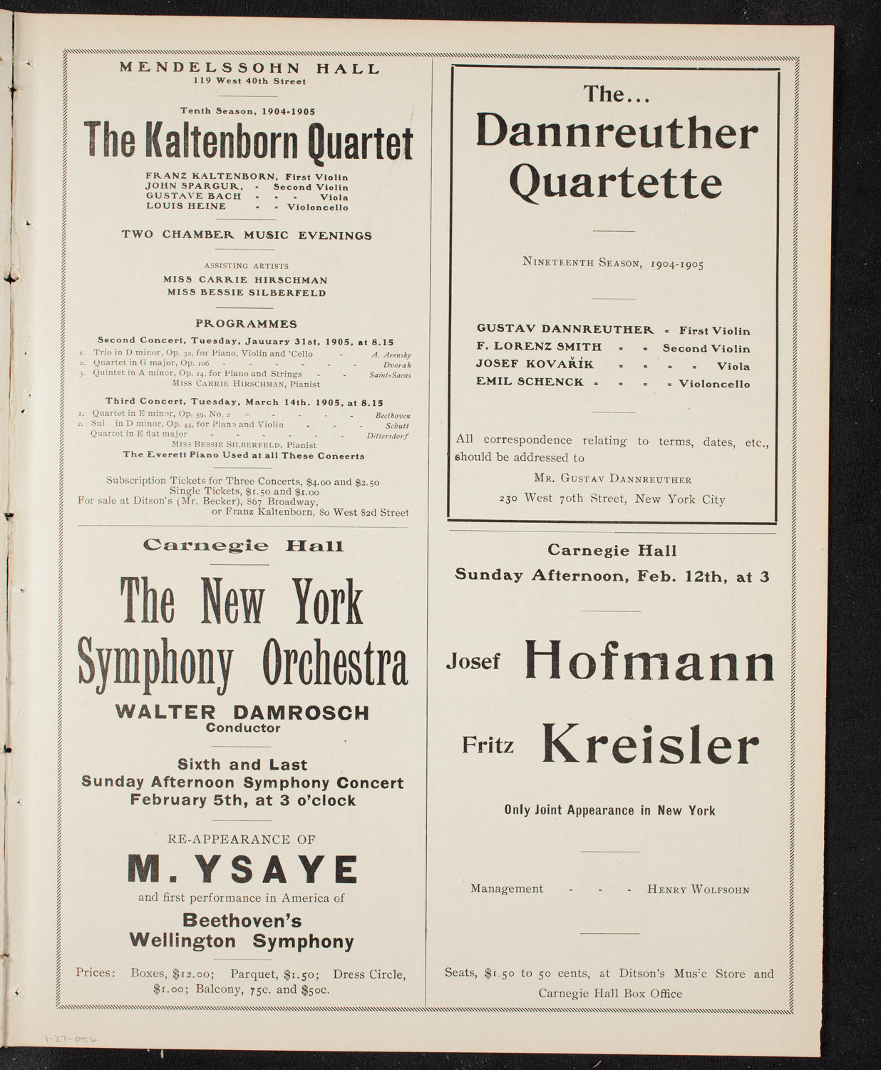 New York Philharmonic, January 27, 1905, program page 11