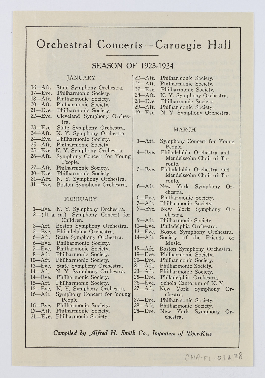 Djer-Kiss Cosmetics Orchestral Concert Schedules, 1924