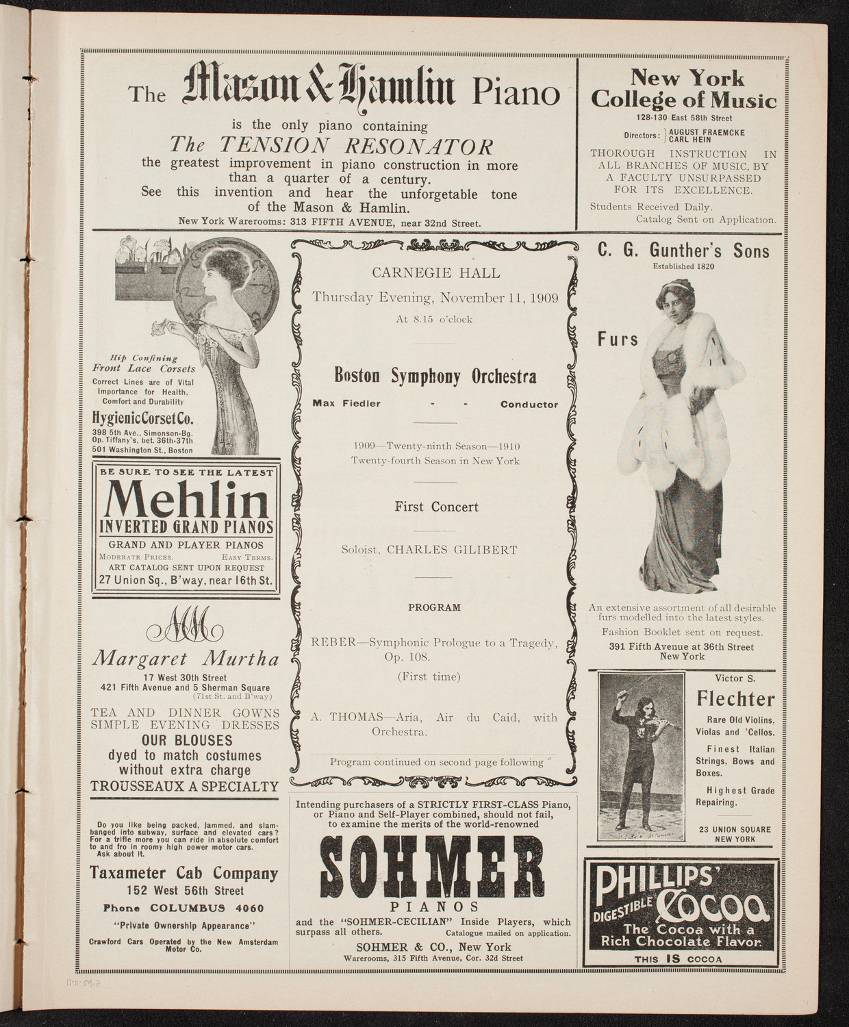 Boston Symphony Orchestra, November 11, 1909, program page 5