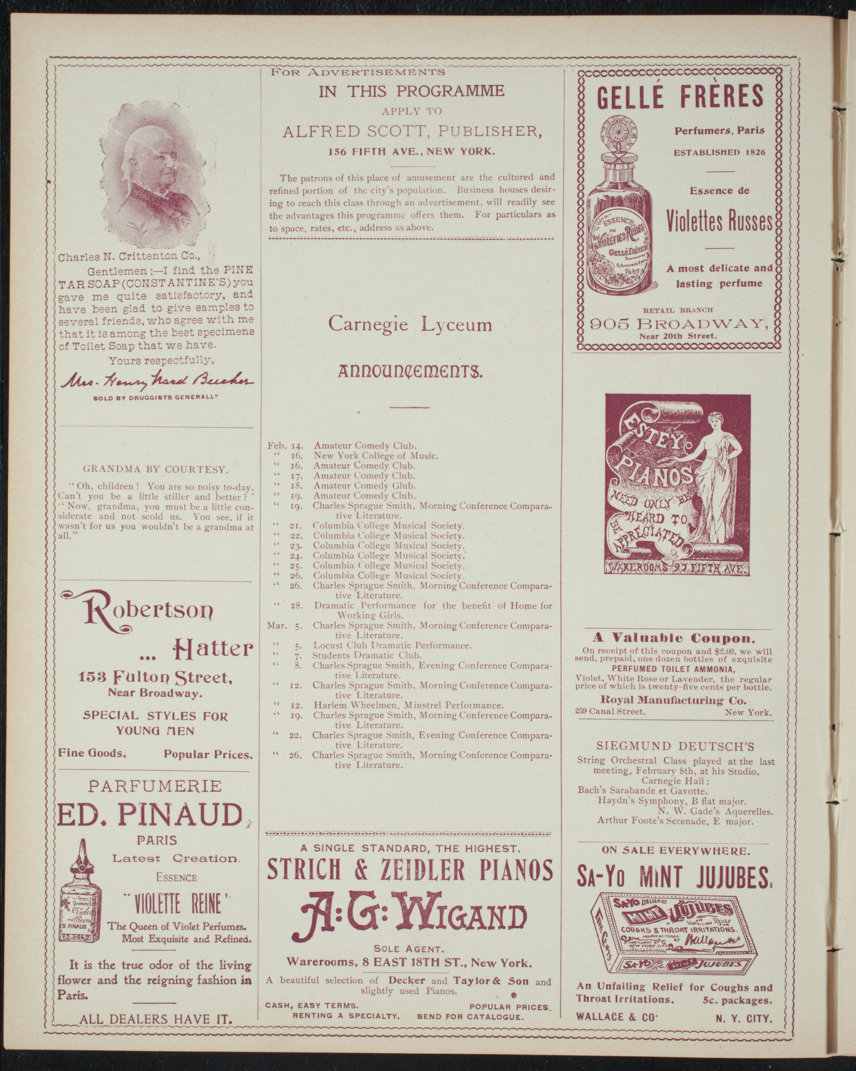 Fordham College Glee, Banjo, and Mandolin Clubs, February 12, 1898, program page 2