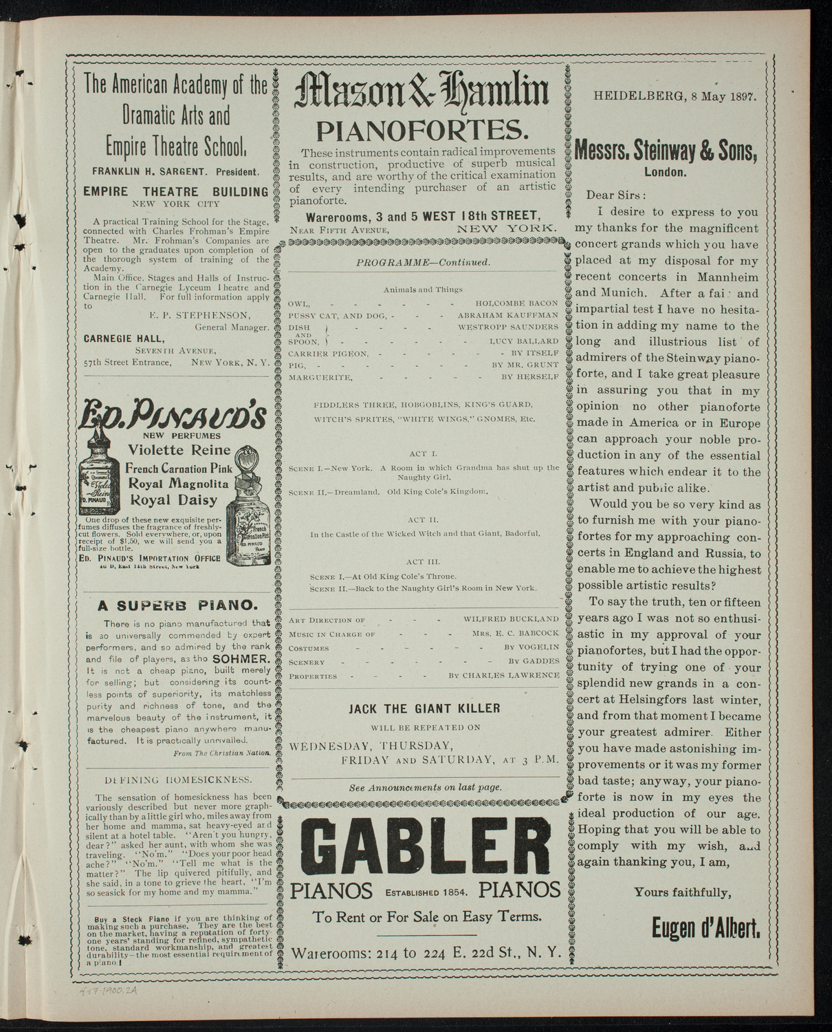 Jack the Giant Killer, April 17, 1900, program page 3