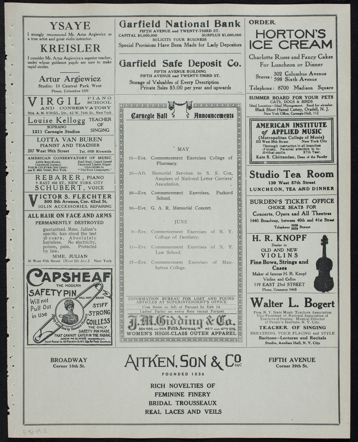 Scandinavian Singing Societies of New York and Vicinity, May 4, 1913, program page 3