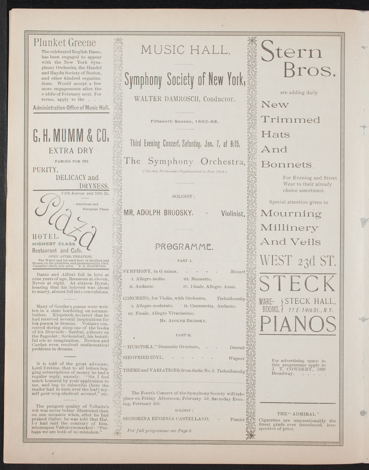 New York Symphony Orchestra, January 7, 1893, program page 4