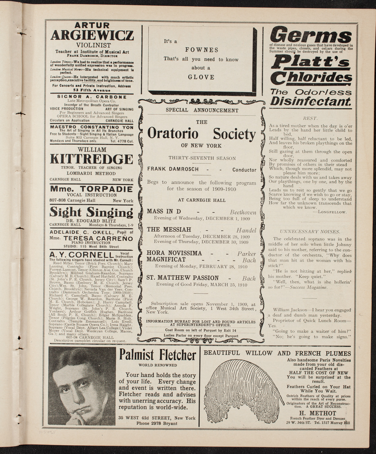 Yolanda Mero with the Russian Symphony Orchestra, November 3, 1909, program page 9