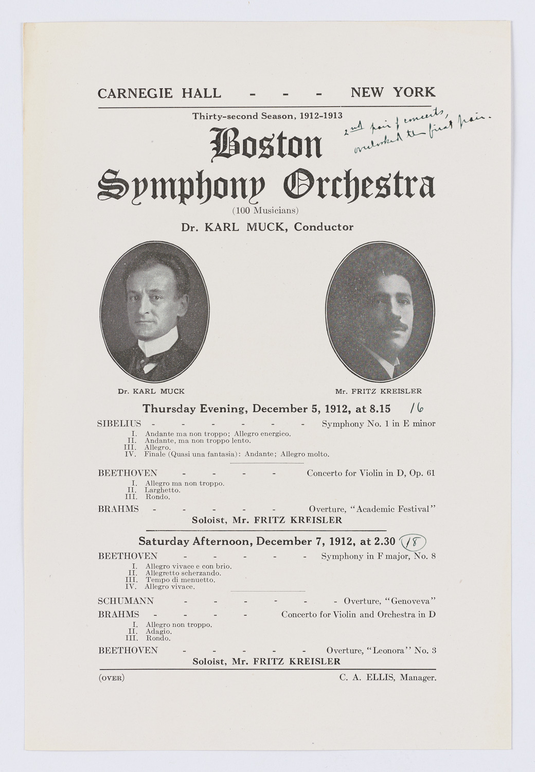 Boston Symphony Orchestra, 1912-1913