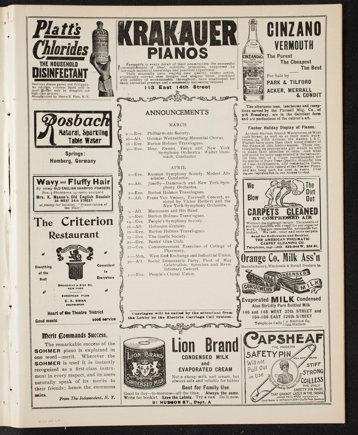 Ignacy Jan Paderewski, Piano, March 25, 1905, program page 3