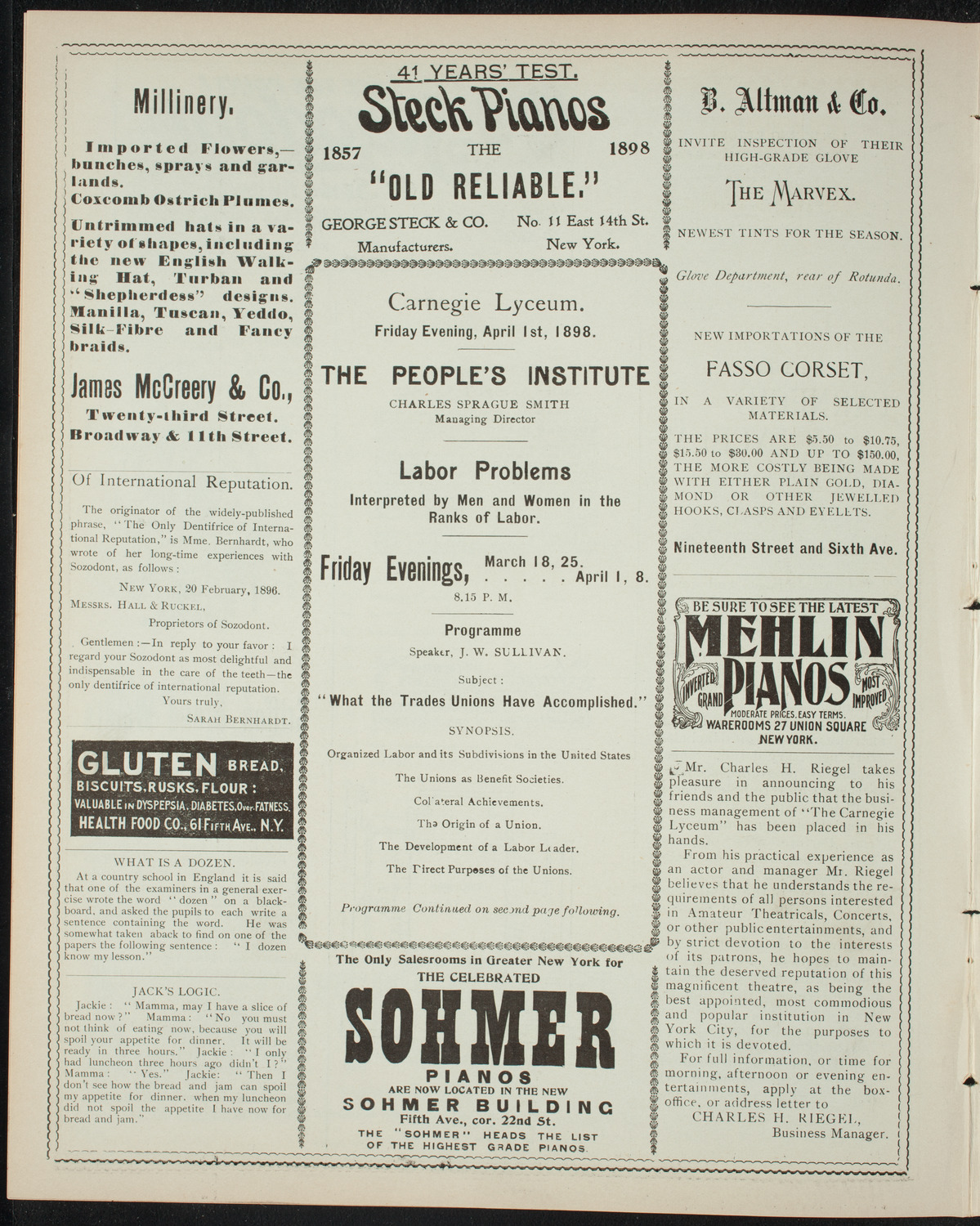 The People's Institute/ Lecture: Labor Problems, April 1, 1898, program page 4
