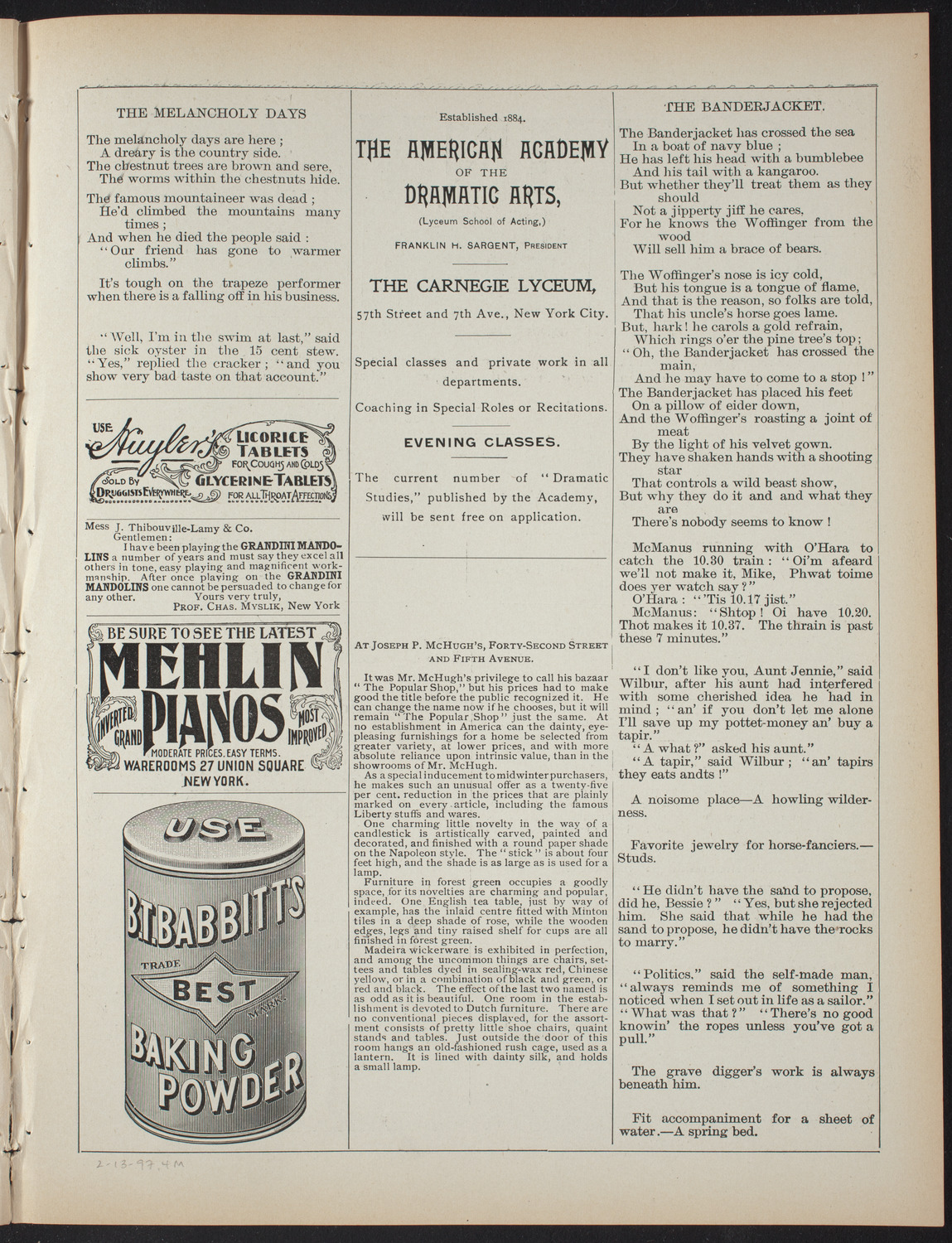 Saturday Morning Conferences on Comparative Literature, February 13, 1897, program page 7