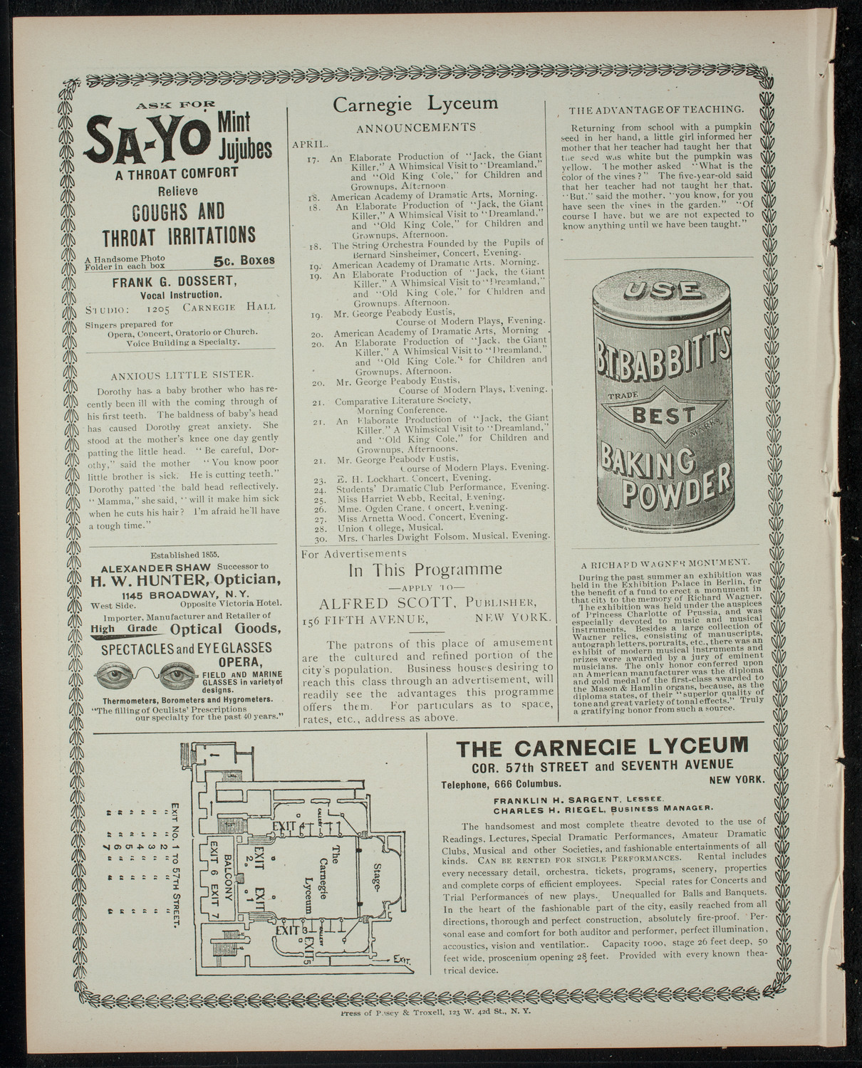 American Academy of Dramatic Arts Private Dress Rehearsal, April 17, 1900, program page 4