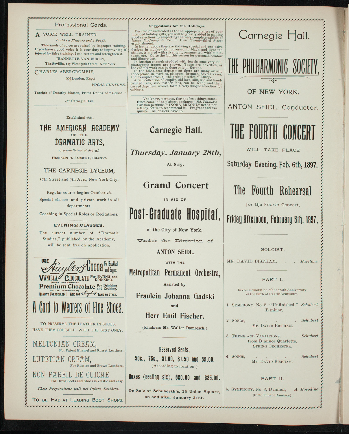 New York Philharmonic, January 8, 1897, program page 2